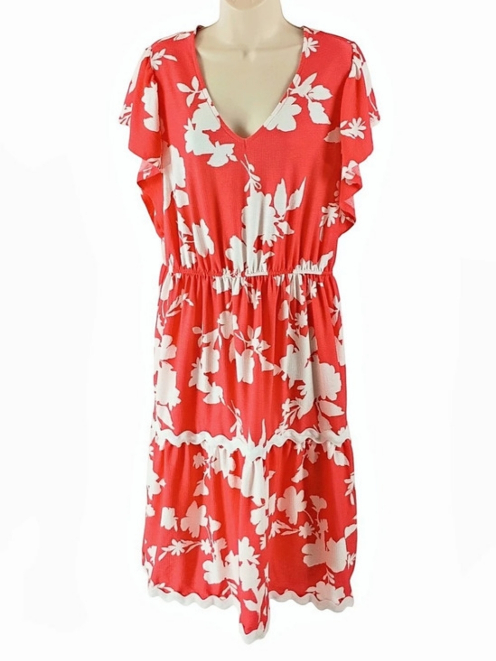 Cato Floral Midi Dress in Coral & White Size 14/16W